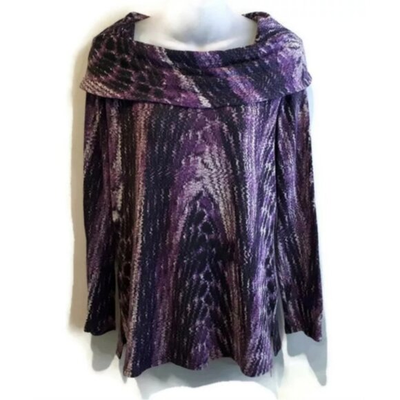 3/$20 Laura Cowl Neck Snake Print Knit Light Sweater Fall Pullover Purple Python - Picture 4 of 11